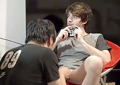 Handsome guy blowjob cum, straight friend cumming, straight blowjob