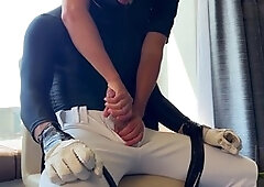 Bound and ball-gagged Asian submissive gets teased and edged