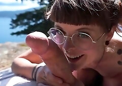 Fantastic outdoor suck and fuck session for nerdy teen