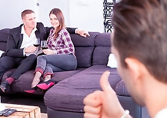 DP hardcore sex action with a slender brunette model Ellen Betsy