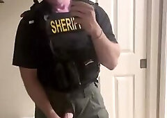 Guy In A Sheriff's Uniform Jacking Off