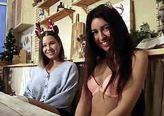 Sucking and Jerking off Neighbor's Cock as a Christmas Present