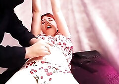 1080P - Our Delightsome Angel Next Door gets belted down to the Tickle Table in her cute, matching, cherry print shirt and pants. Her face is precious