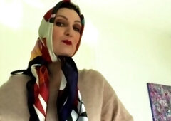 Incredible satin headscarf show with brunette MILF Victoria Valente doing JOI