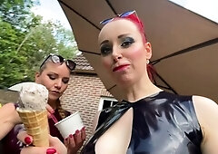 Outdoor lesbian sex with two blonde angels