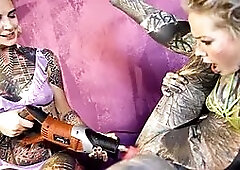Cute Inked Babe Anally Destroyed by Fuckmachine - Intense Lesbian Squirt