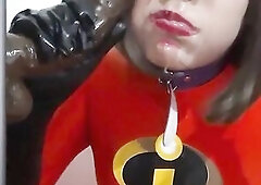 Cute Trans Elastic Slut Giving a Oral-sex to BBC and Eating Cum after Deepthroat wearing a S&M Nosehook