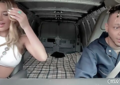 Blonde hitchhiker Ella Reese rides Donny Sins in the back of a van