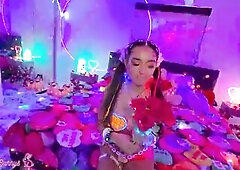 Sasha Tatcha deepthroats Brian Omally's palpitating schlong with glowing rave thongs on until spit swings then that guy eats her slit toys her bo