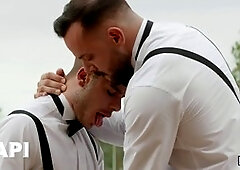 Allen King kneels to eagerly suck on Sir Peter's long, thick dick before receiving a ride - PAPI