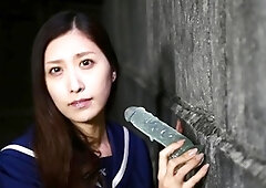 Asian girl in bunny dress masturbating with toy getting her