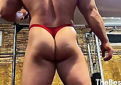 Muscle Red Thong And Boots