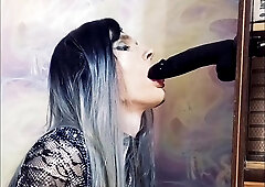 Sissy crossdresser deep-throating immense fuck stick