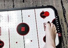 Barefoot solo air hockey playing with my lengthy toes