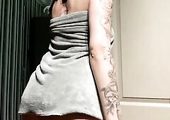 sexy brunette hair teases u after your washroom.