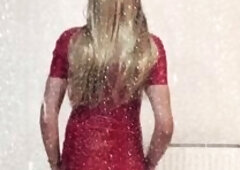 Amateur Sissy Crossdresser Trans Smokes Cigarette Slender Behind the Glass Fetish Golden-haired Latex