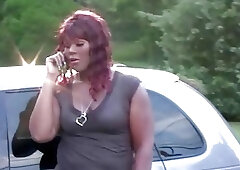 Redhead shebabe strips down in exchange for the car fix