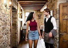 Cute ebony beauty creampied in a washroom by a flirty waiter in Prague ( AI Generated )