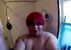 big beautiful woman T-girl Redhead Shower w/ Ramrod Disclose