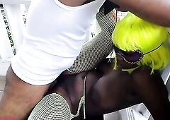 Giving my hard cock to that sexy black breasty playgirl