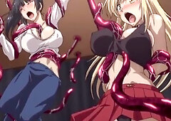 The women are stripped naked by tentacles and penetrated into all of their holes, resulting in creampies.