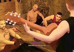 Two hot babes grinding their asses on a big cock