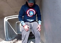 Jerked, big cock outdoor, in spanish