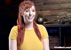 Huge breast redhead slave bum flogged in bondage