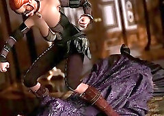 Futanari 3D fantasy: Redhead Dickgirl Filled With sperm Her Girlfriend' throat