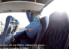 Sexually Excited mother I'd like to fuck masturbates crossed legs to climax (syntribates) with her breasts bare. Public bus masturbation.