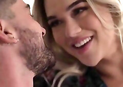 Gorgeous blonde ts model Emma Rose sucks and takes a throbbing cock