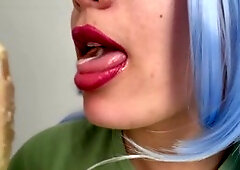 Slurping and inhaling ice cream with my mouth and lips