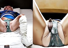 Ebony Sex-toy is inserted into my butthole and securing it with my pants. Female mask crossdressing cosplayer. Chun-Li dress!