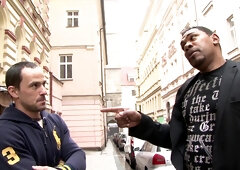 Brunette wife cuckolds husband with big black sexmate