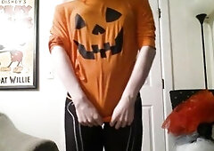 Trans Beauty in Skeleton Bodystocking for Halloween