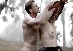 Outdoor hardcore banging between a couple in a misty forest