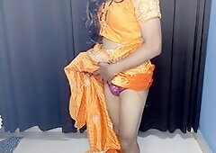 Step-son shows off stepmom Rossy Bhabhi's satin petticoat and sexy bra thong