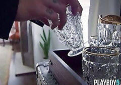 Curvy brunette hair honey with the consummate large booty and large fake breasts naked