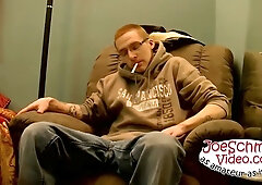 Nerdy dude with glasses jerking off his action starving cock