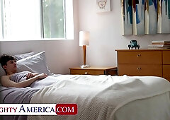 Busty MILF Reagan Foxx makes son's sick friend feel better by draining his balls
