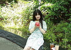 Ringo Fujii acting adorable while posing in the woods