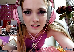 Carly Rae Summers gets wet in her cheerleader uniform and teases herself with a toy