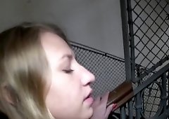 Russian Milana Blanc sucks & fucks a stranger in public for cash