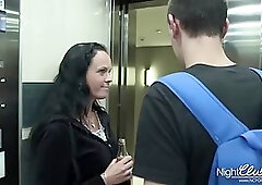 German brunette has hooked up with a handsome stranger and went to his place to fuck him