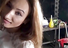 Luscious shemale sucks on a dildo before drilling her ass