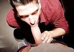 Straight cum on my face in the mall toilet. Eating cum enjoy