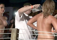 Hot blonde with small tits gets wet t-shirt contest