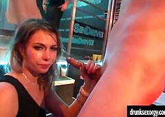 Excited pornstar hotties sucking and screwing huge rods for recent facials in public in the club