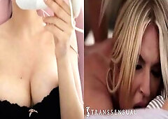 TRANSEXUAL - Golden-haired Chicks Real life Futas A Fleshly Evening Screwing On Couch