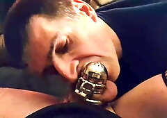 He likes his locked Sissy's clitoris and gives a ass job